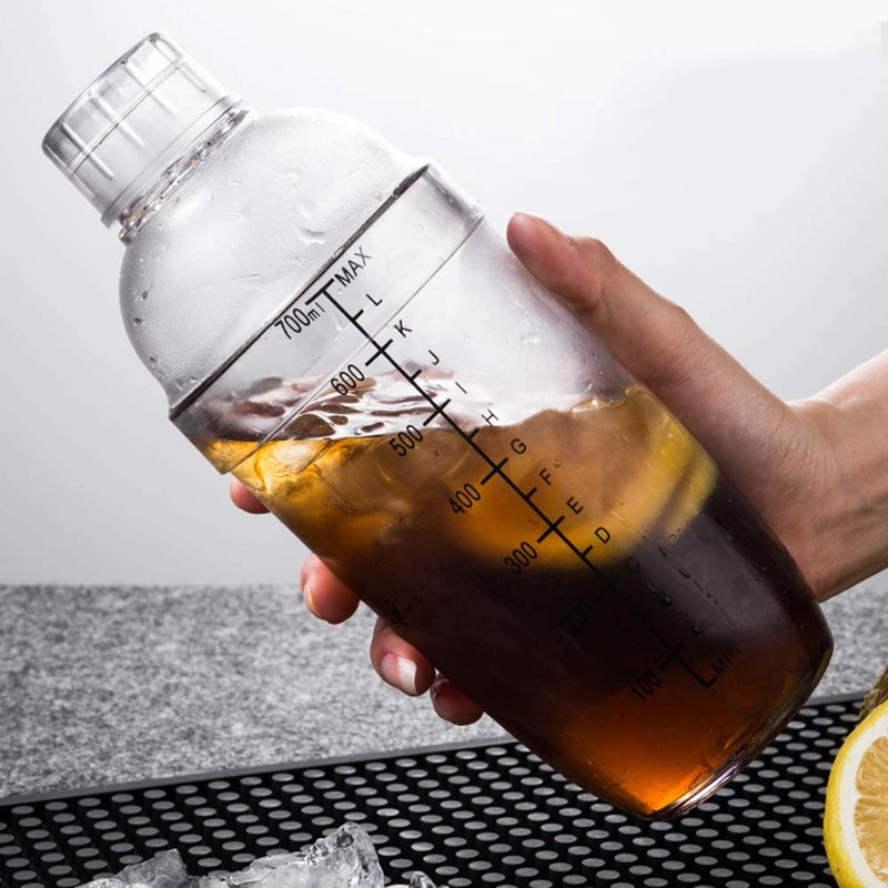 FEOOWV Plastic Cocktail Shaker, Hand Drink Mixer Boba Tea Shaker Cup with Scales,Bar Tool Transparent (24 oz / 700cc) - Image 3